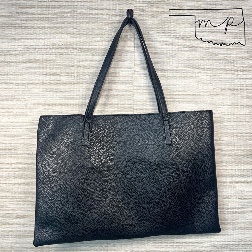 Vince Camuto Black Faux Leather Tote Bag With Grey Stripe Purse Satchel